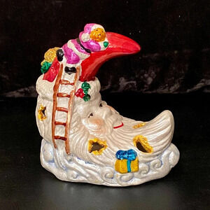 Collectable Vintage Crescent Moon Santa Tealight candle holder Christmas